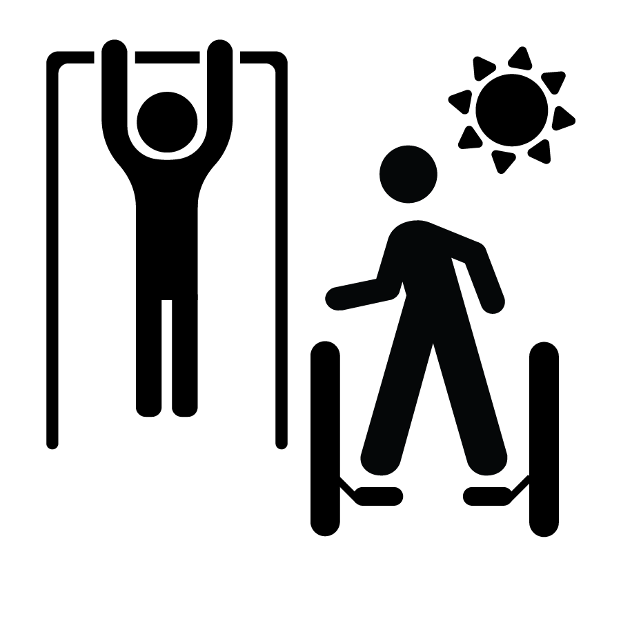 iconography of two people exercising on outdoor fitness equipment