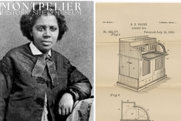 An image of Sarah Goode, and her invention, the cabinet bed.